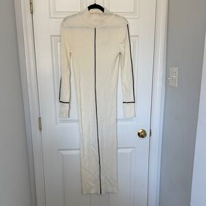 Zara Cream Long Sleeve Dress with Black Trim